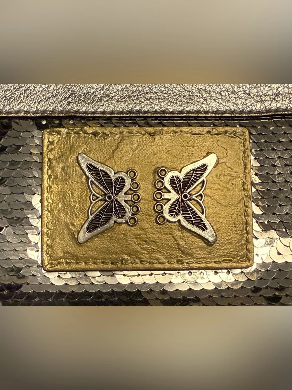 Coach Poppy Silver Sequin XL Spotlight Wristlet – Upcycled Art Piece 🦋✨